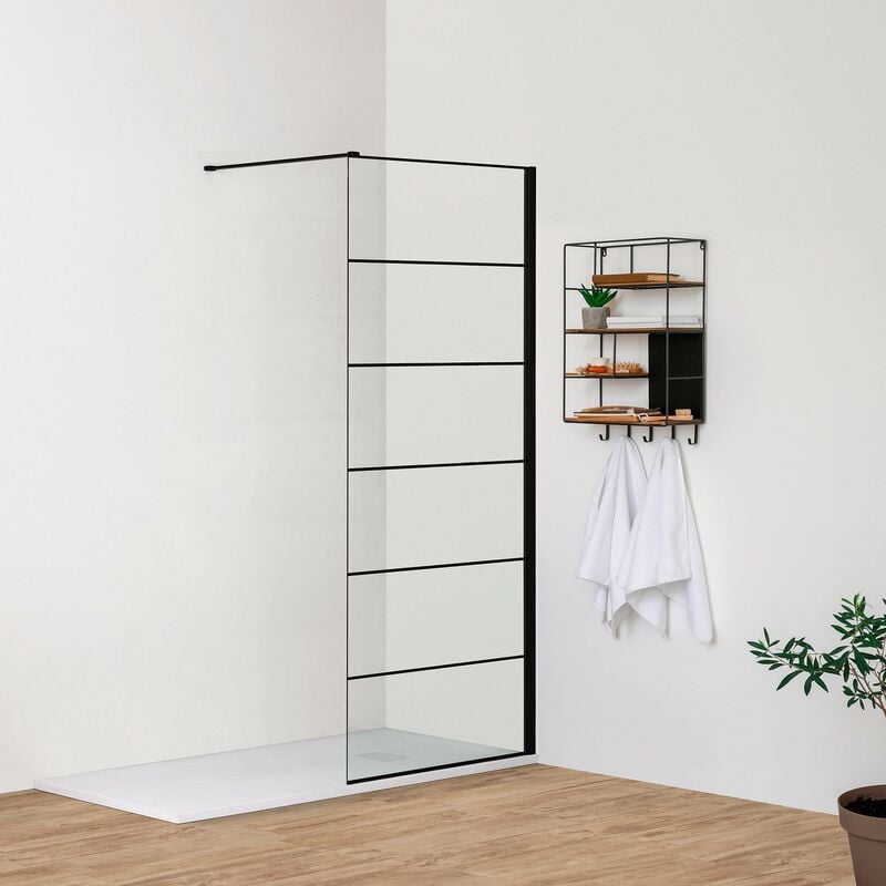 foto del prodotto showerdesign parete doccia berlino 80 cm cristallo serigrafato nero opaco dx
