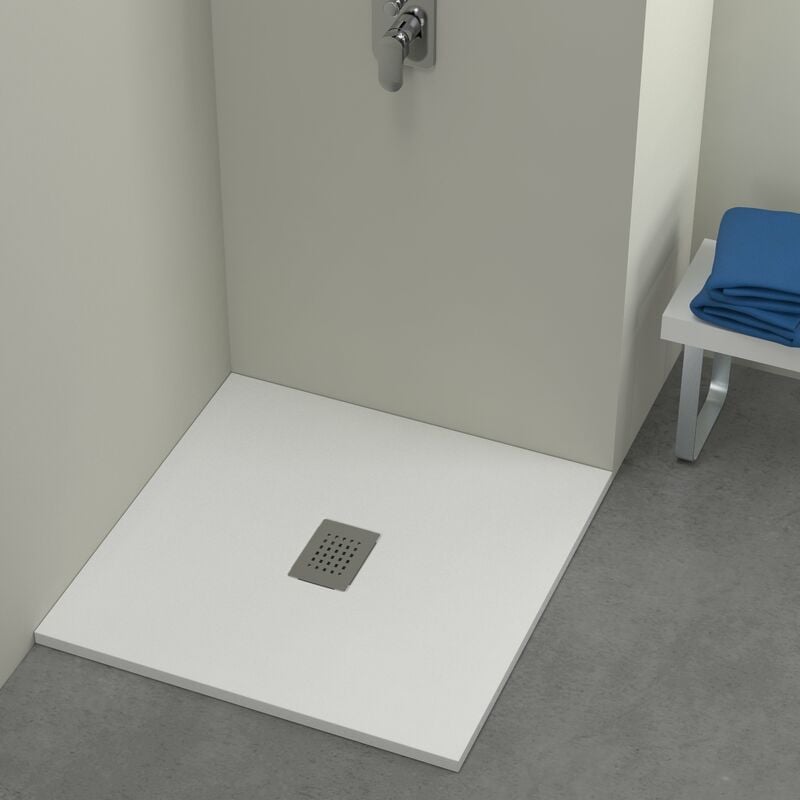 foto del prodotto showerdesign piatto doccia milano 70x70 cm resina alto 3 cm effetto ardesia, bianco opaco
