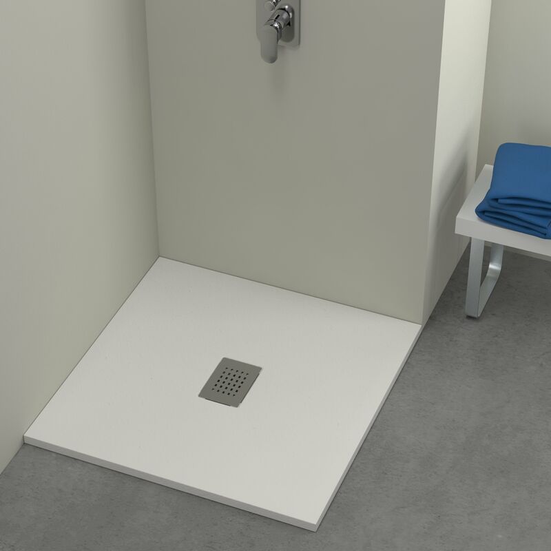 foto del prodotto showerdesign piatto doccia milano 70x70 cm resina alto 3 cm effetto ardesia, panna opaco