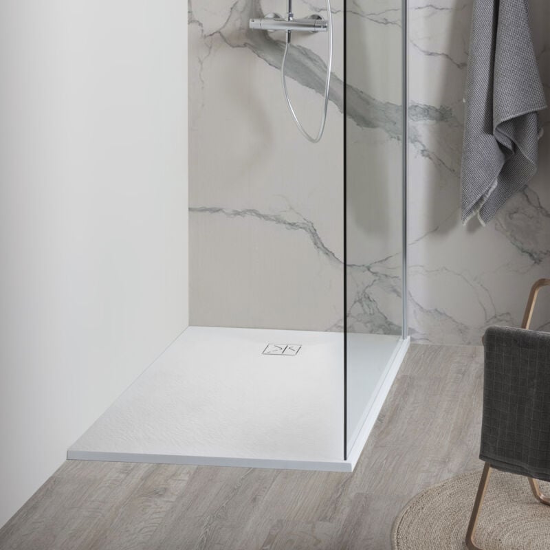 foto del prodotto showerdesign piatto doccia verona 150x80 cm ultraslim 2,6 cm effetto pietra, bianco opaco