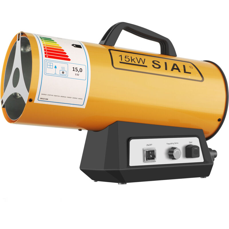 foto del prodotto sial riscaldatore a gas, pistola per riscaldamento ad aria calda, generatore di aria calda a gas, interruttore meccanico accensione piezoelettrica,
