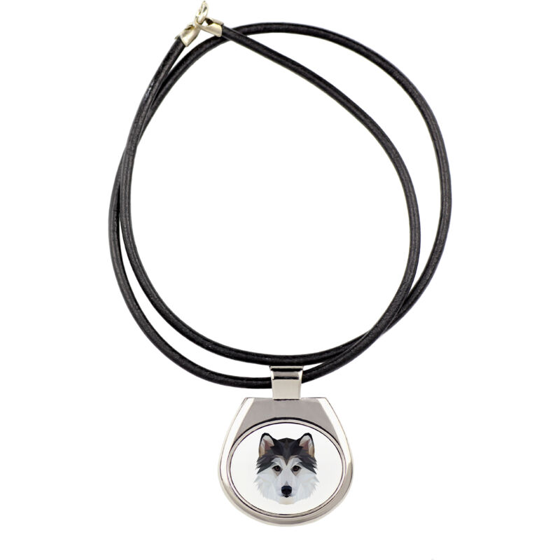 foto del prodotto siberian husky, siberian husky collana con foto e iscrizione geometrica di art dog