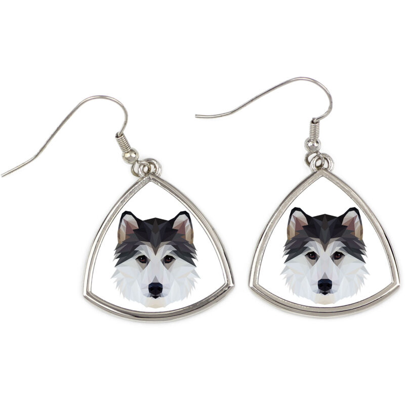 foto del prodotto siberian husky, siberian husky - orecchini con foto e scritta geometrica cane art-dog
