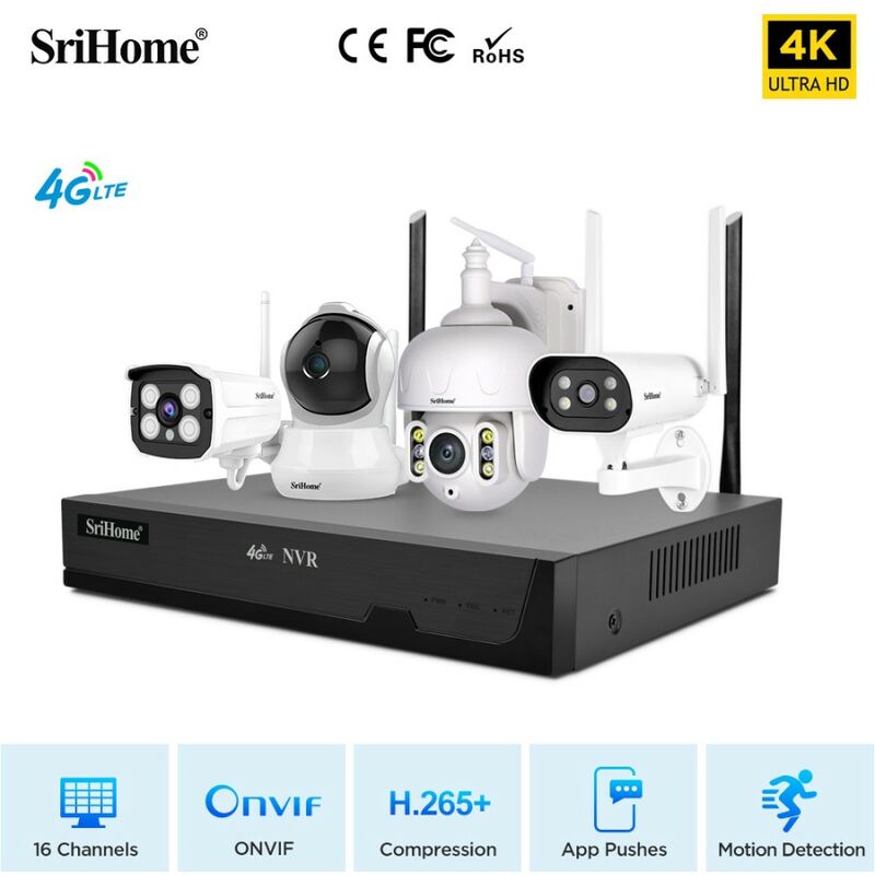 foto del prodotto sicurezza garantita con nvs007 srihome nvr 16 canali 5 8 megapixel e connessione 4g lte per casa e azienda