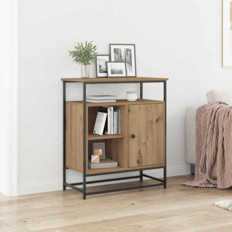 foto del prodotto sideboard artisan quercia 69x35x80 cm legno ingegnerizzato e acciaio vidaxl