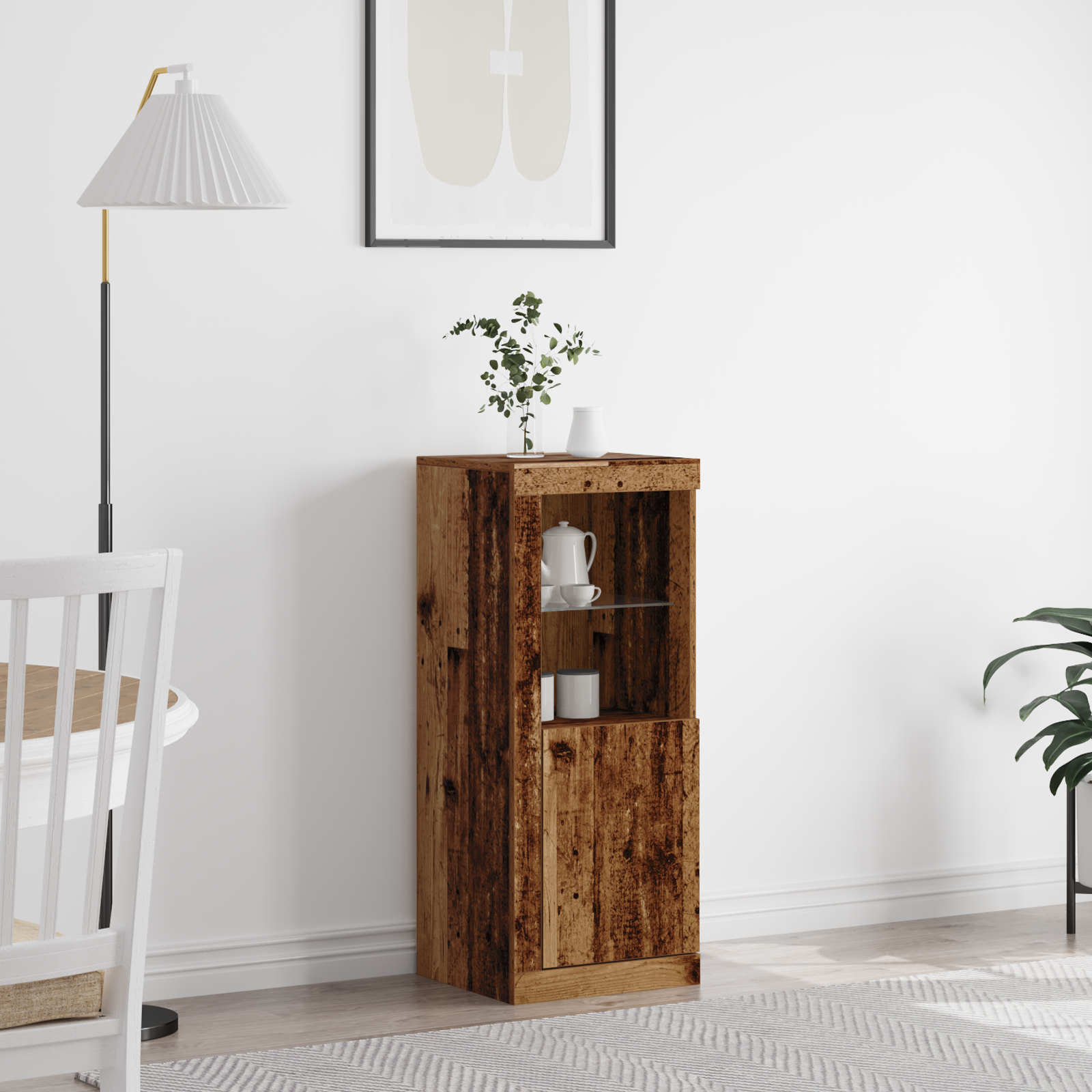 foto del prodotto sideboard con luci led in legno antico 41x37x100 cm