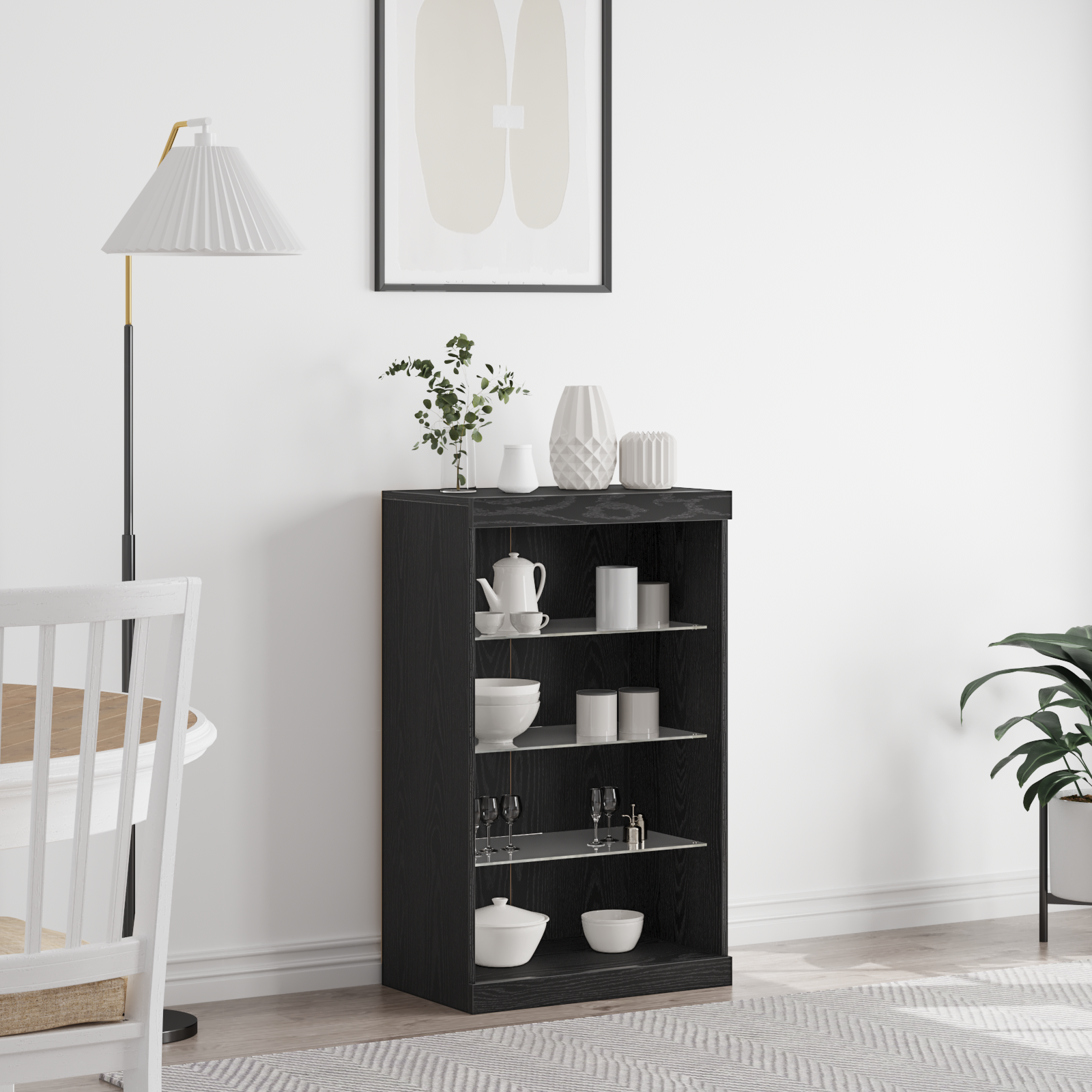 foto del prodotto sideboard con luci led nero rovere 60,5x37x100 cm