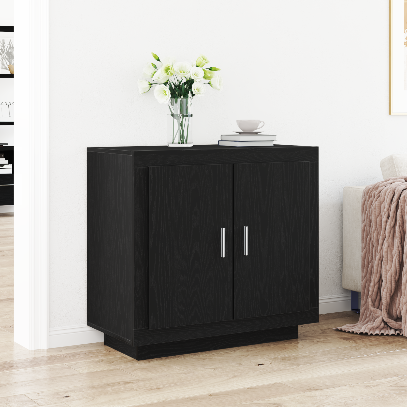 foto del prodotto sideboard nero rovere 80x40x75 cm legno ingegnerizzato