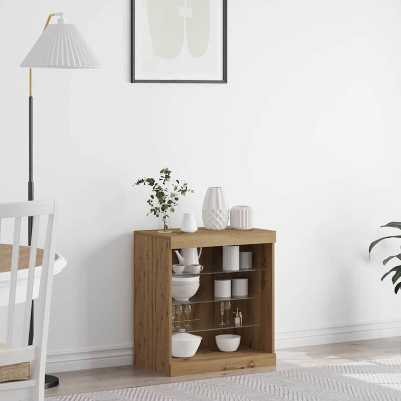 foto del prodotto sideboard vidaxl con luci led rovere artigianale 60,5x37x67 cm