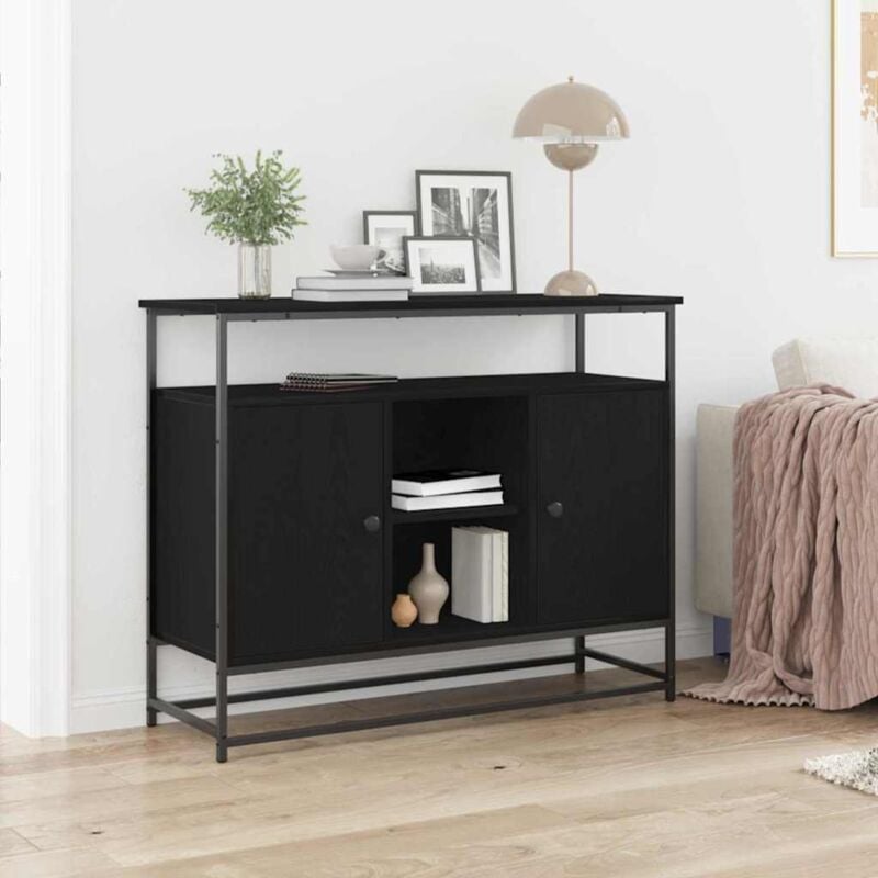 foto del prodotto sideboard vidaxl nero rovere 100x35x80 cm legno ingegnerizzato e acciaio