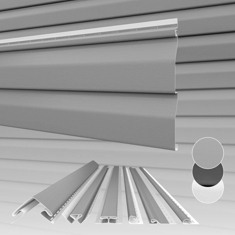 foto del prodotto siding antracite grigio bianco, rivestimento facciata, pvc u, schermo protettivo, resistente agli uv grigio, 24 pannelli hexim