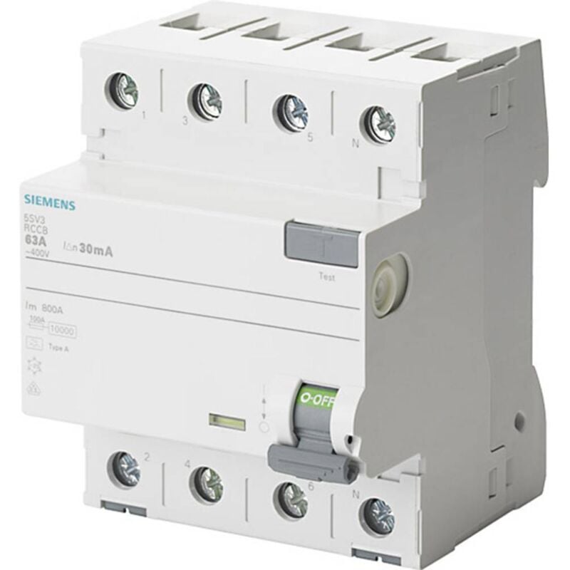 foto del prodotto siemens 5sv36446 5sv3644 6 interruttore differenziale a 4 poli 40 a 0.3 a 400 v