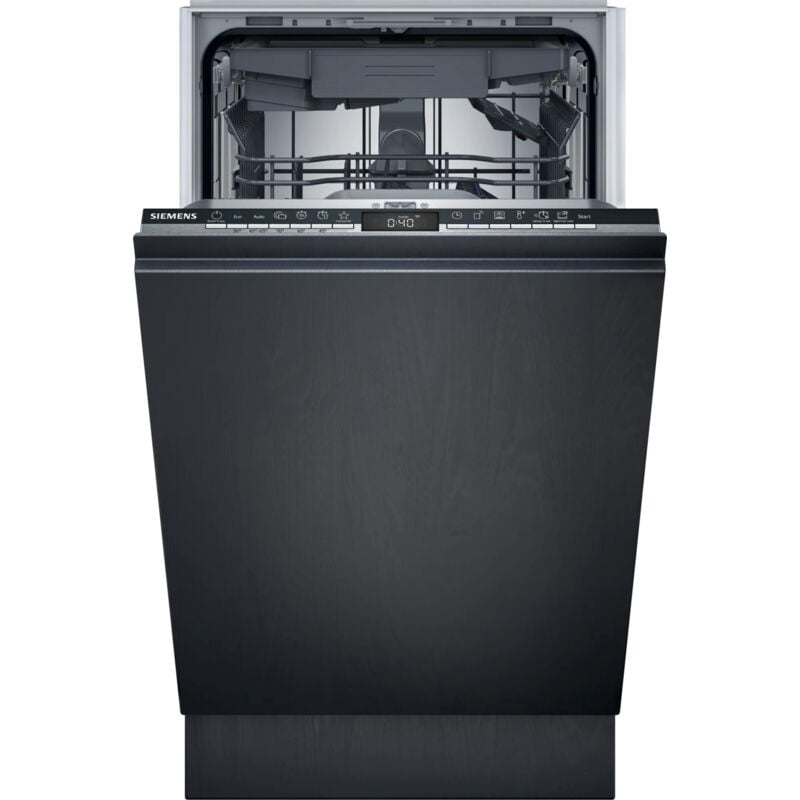 foto del prodotto siemens iq300 sr73ex24me. posizionamento dell apparecchio a scomparsa totale, dimensione compatta 45 cm , colore pannello di controllo nero.