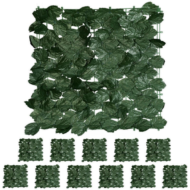 foto del prodotto siepe artificiale, 12 frangivista 50x50 cm balcone ringhiera, foglie finte edera, recinzione giardino, verde relaxdays