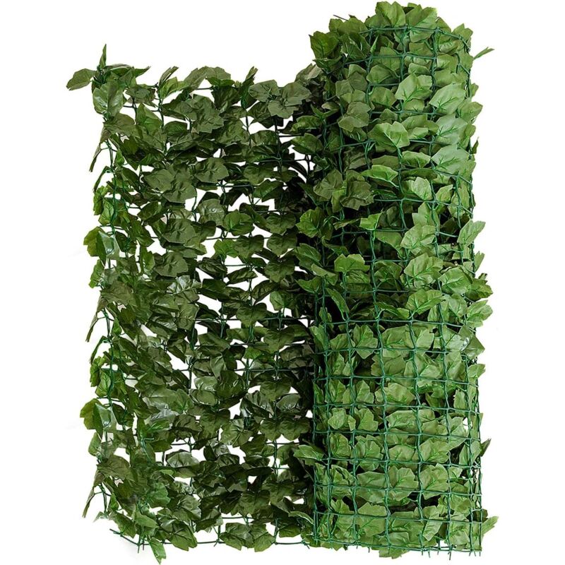foto del prodotto siepe artificiale, foglie di edera, rivestimento decorativo in rotolo per recinzioni di balcone o giardino, pianta artificiale ideale per interno ed