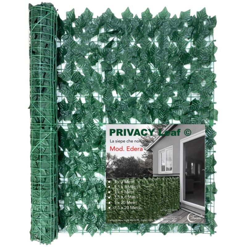 foto del prodotto siepe privacy leaf edera finta artificiale a foglie per muri e balconi ornamentale frangivista sempre verde 1 x 20 metri