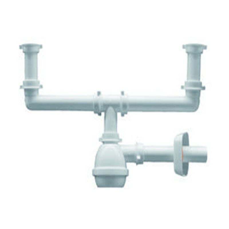 foto del prodotto sifone 2 vie con 2 pilette per lavello genius di ceramica