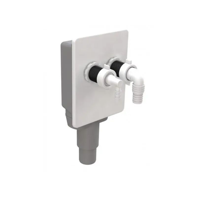 foto del prodotto sifone ad incasso doppio per lavatrice e asciugatrice con placca in abs bianca modello bibox uscita 40 50 mm bonomini