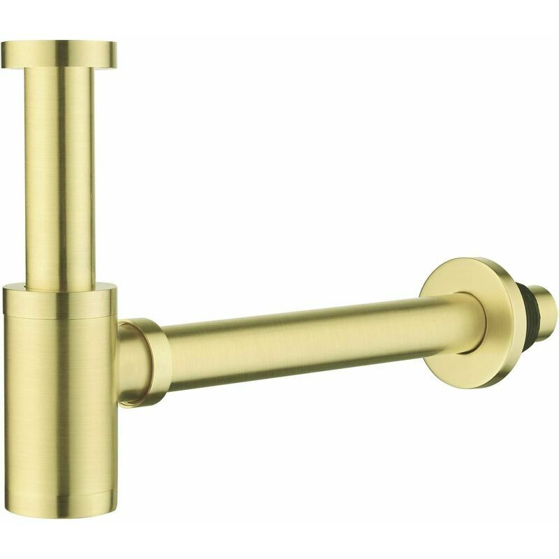 foto del prodotto sifone di design, sifone di design universale per lavabo e lavabo, scarico bagno, sifone a bottiglia 1 1 4 x 32 mm, sifone rotondo, spazzolato, oro