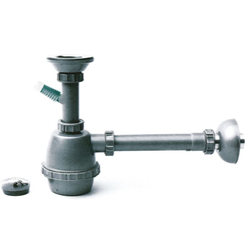 foto del prodotto sifone in plastica a 1 via con piletta e attacco lavatrice mis. 1.1 4 -