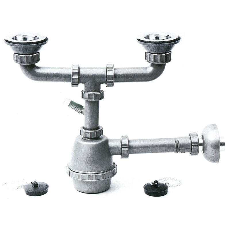 foto del prodotto sifone in plastica a 2 vie con pilette e attacco lavatrice mis. 1.1 4 -