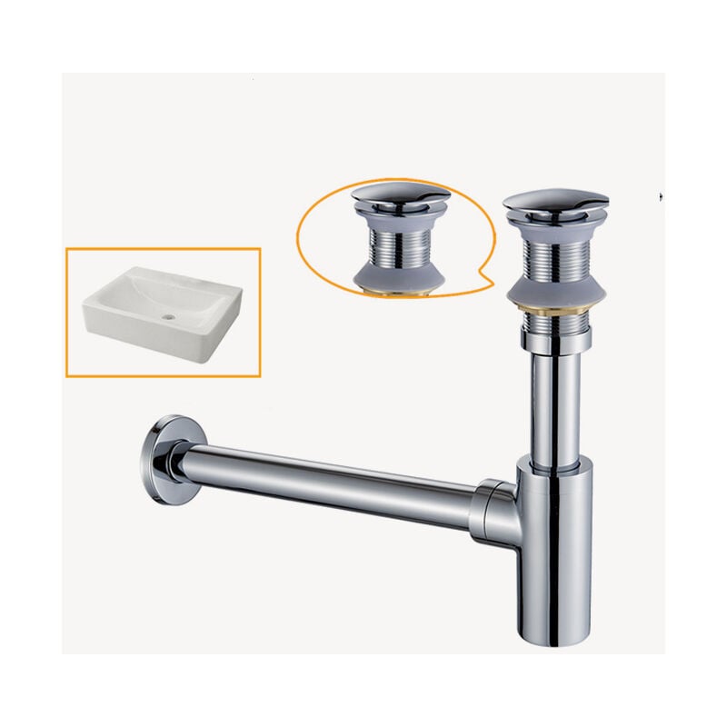 foto del prodotto sifone lavabo cilindrico con piletta troppo pieno in ottone cromato