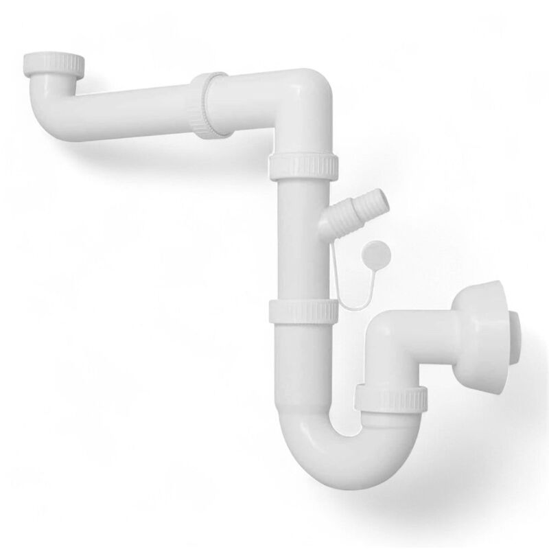 foto del prodotto sifone lavello polipropilene con scarico 1 via compatibile lavatrice lavastoviglie per spazi stretti tubo con diametro 40 mm