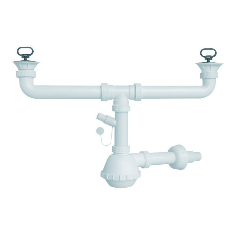 foto del prodotto sifone moplen a fiasco 2 vie con scarico e pilette 11 2 per lavello ceramica