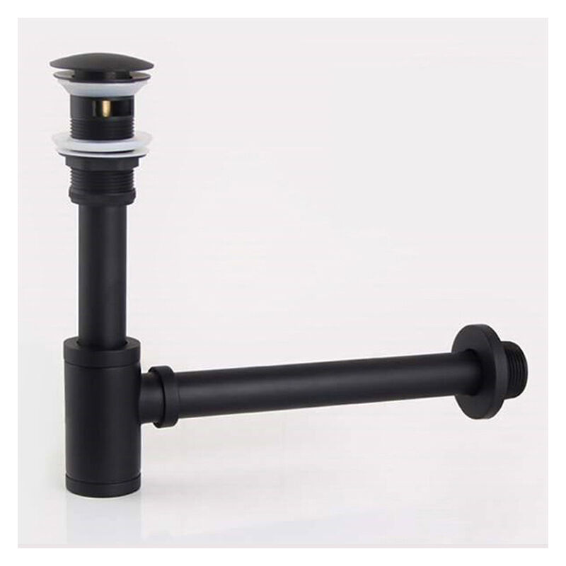 foto del prodotto sifone per bagno in ottone nero kit di scarico pop up ptrap, troppo pieno hardware