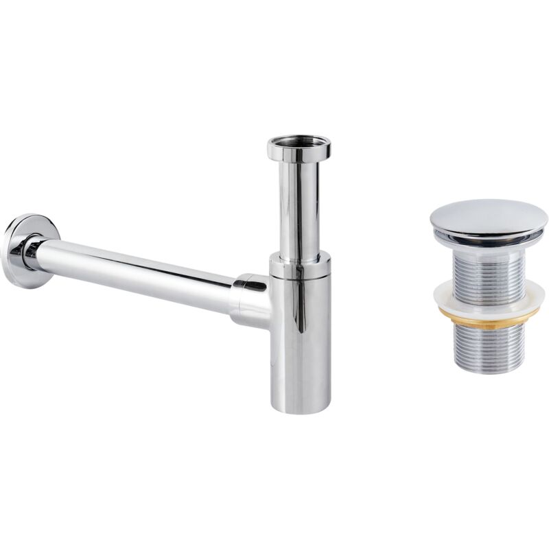 foto del prodotto sifone per lavabo con scarico click clack ottone e acciaio inox argento mafredi