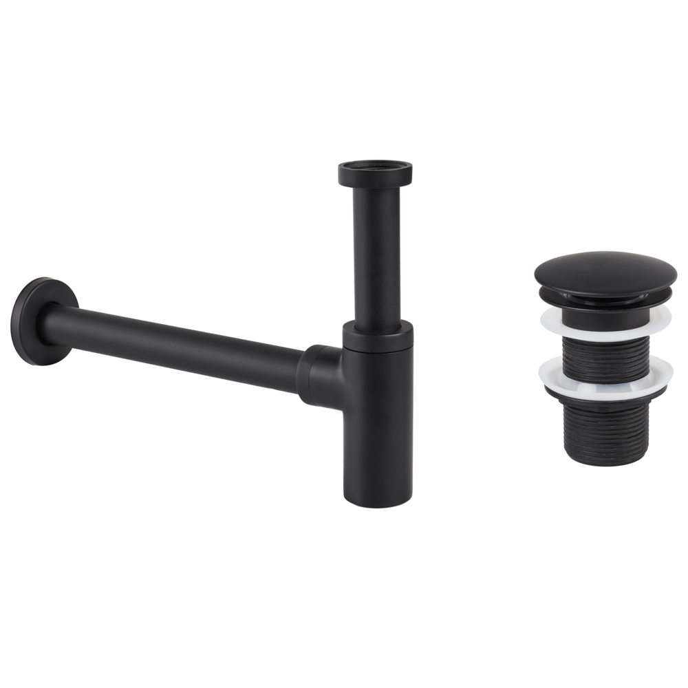 foto del prodotto sifone per lavabo con scarico click clack ottone e acciaio inox nero e acciaio inossidabile per lavabo da bagno