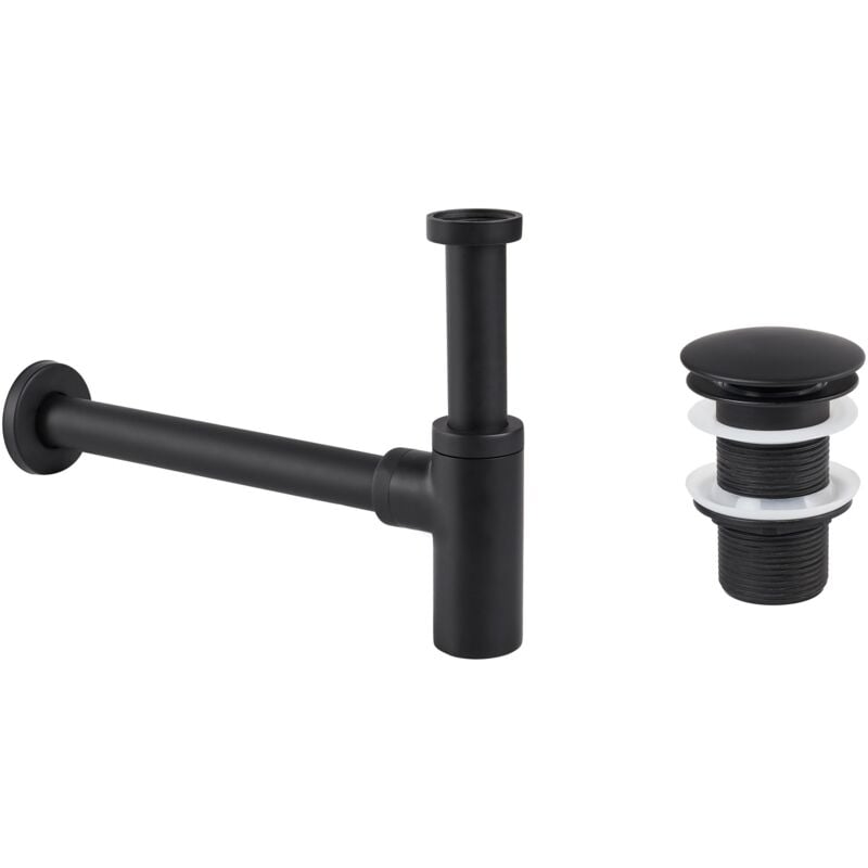 foto del prodotto sifone per lavabo con scarico click clack ottone e acciaio inox nero mafredi