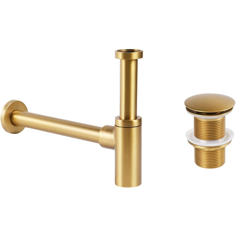foto del prodotto sifone per lavabo con scarico click clack ottone e acciaio inox oro mafredi