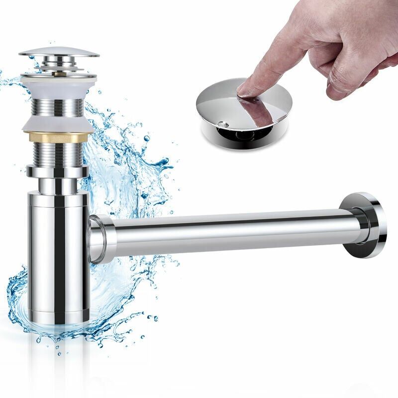 foto del prodotto sifone per lavabo con scarico per lavabo pop up senza troppopieno, set di scarico e sifone per bagno, kit sifone per scarico per lavabo dal design