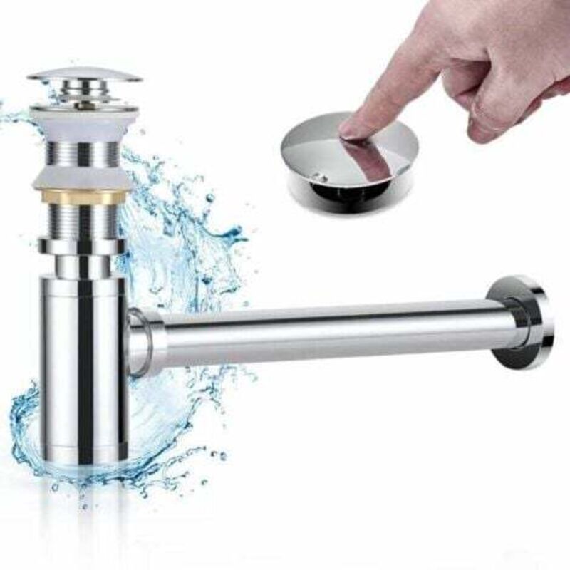 foto del prodotto sifone per lavello con piletta di scarico a scomparsa senza troppo pieno, set di scarico e sifone per bagno, kit di sifone per lavello dal design