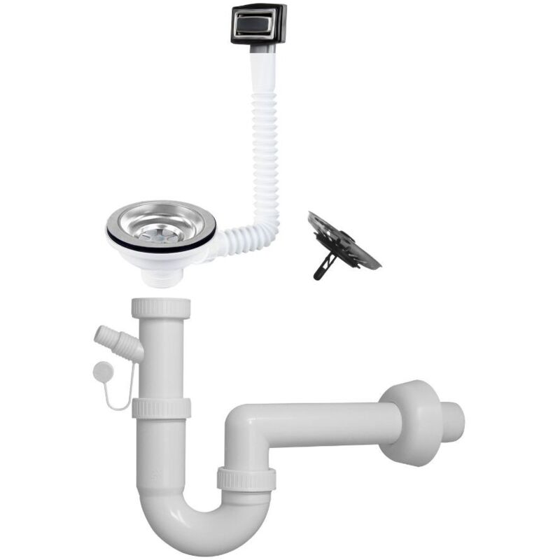 foto del prodotto sifone per lavello in quarzo a 1 via attacco 11 2 con pilettone eco e troppopieno rettangolare griglia inox sifonequa1