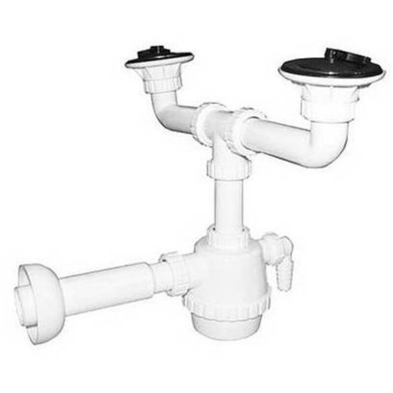 foto del prodotto sifone pvc 2 vie c / piletta e scarico lavatrice c/canotto 1 1/4 dh