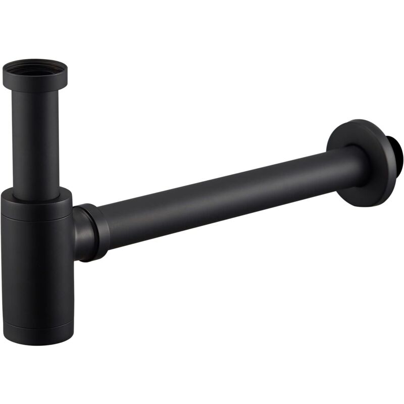 foto del prodotto sifone universale per lavabo e lavabo, nero, con apertura per la pulizia, sifone tubolare