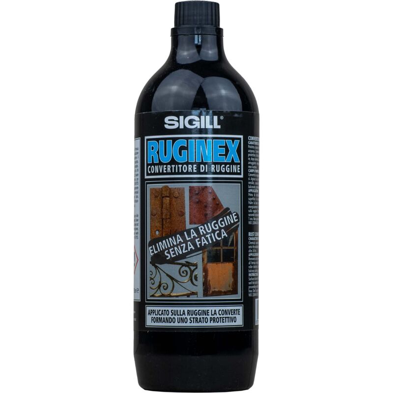 foto del prodotto sigill ruginex, convertitore di ruggine, composto chimico in emulsione acquosa, protegge e previene di riformarsi di ossidazioni, made in italy,