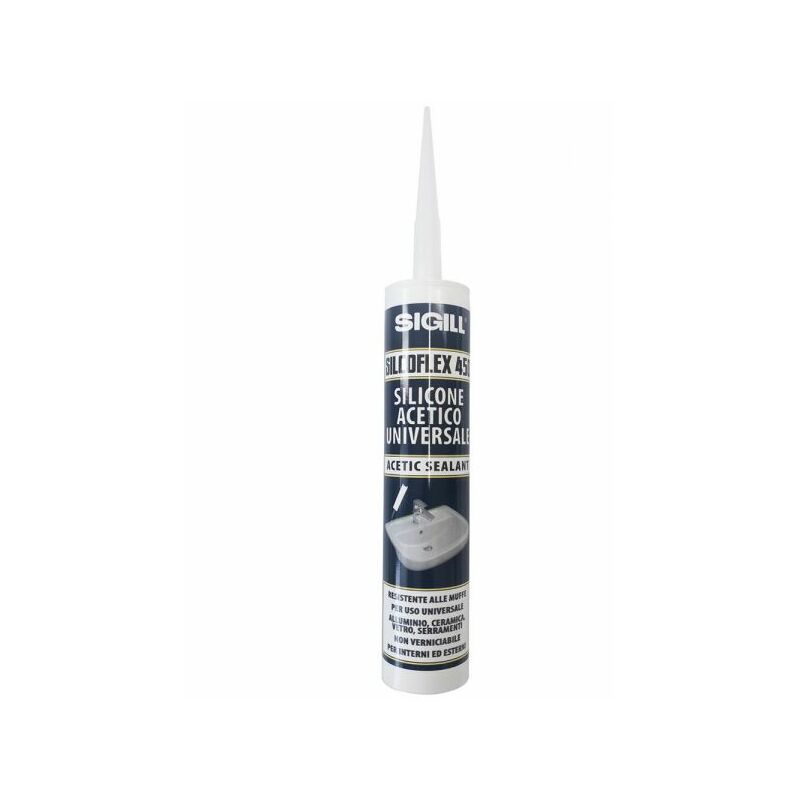 foto del prodotto sigill silcoflex 450 cartuccia silicone acetico universale trasparente antimuffa 280 ml per interni ed esterni made in italy