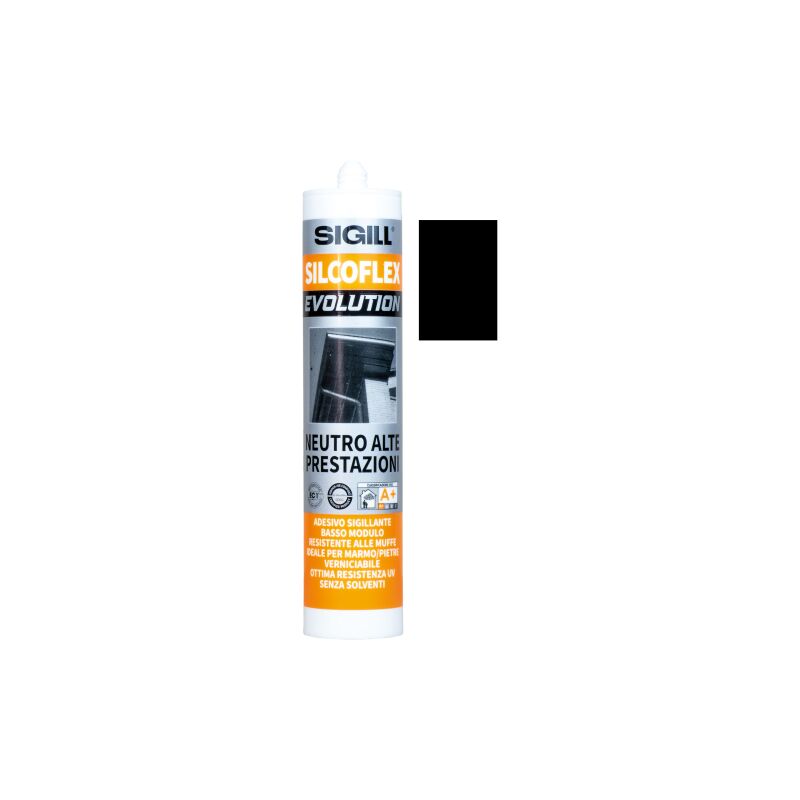 foto del prodotto sigill silcoflex evolution cartuccia silicone nero 290 ml professionale alte prestazioni per edilizia lattoneria serramenti inodore senza solventi