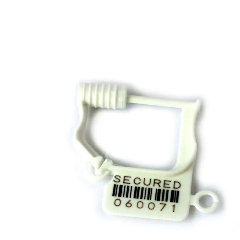 foto del prodotto sigilli di sicurezza a lucchetto con chiusura plastica metallo e numero seriale bianchi modello chiusura in plastica, numero pezzi 100 sigilli