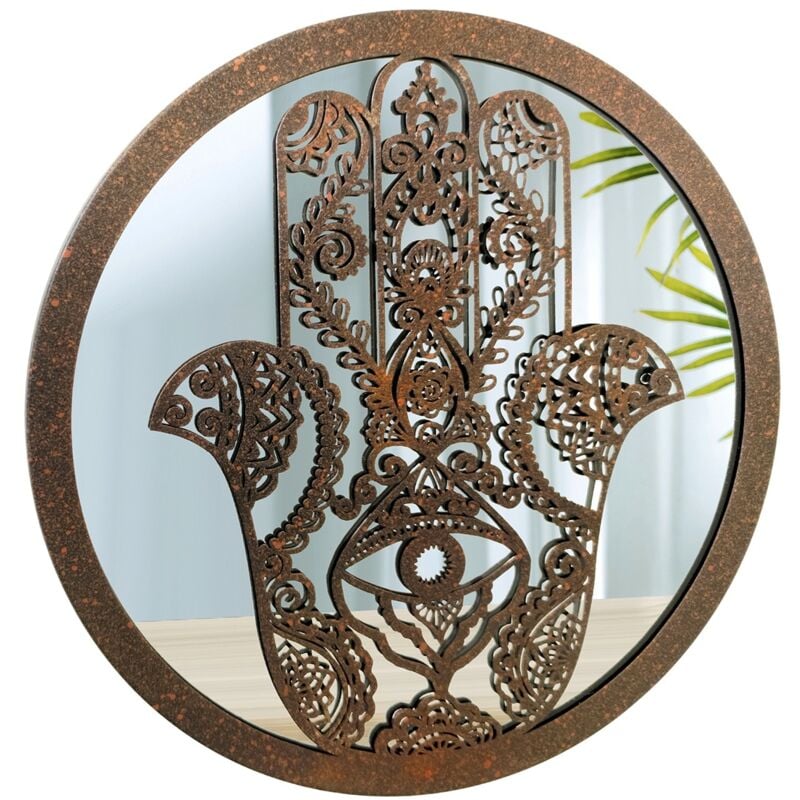 foto del prodotto signes grimalt fatima mirror hand appliques metal applicare il metallo marrone rotondo 30x30x2cm