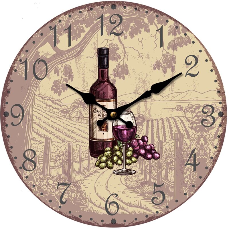 foto del prodotto signes grimalt orologio arancione rotondo con uva e vino 34x34x4 cm decorazione da parete vintage