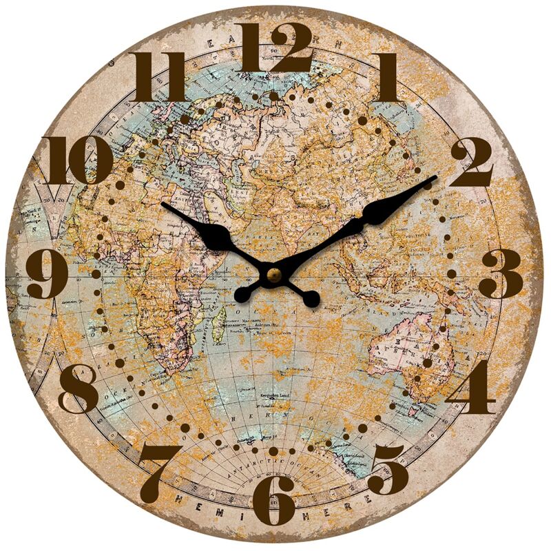foto del prodotto signes grimalt orologio con mappa orologio rotondo arancione 34x34x4 cm decorazione da parete vintage
