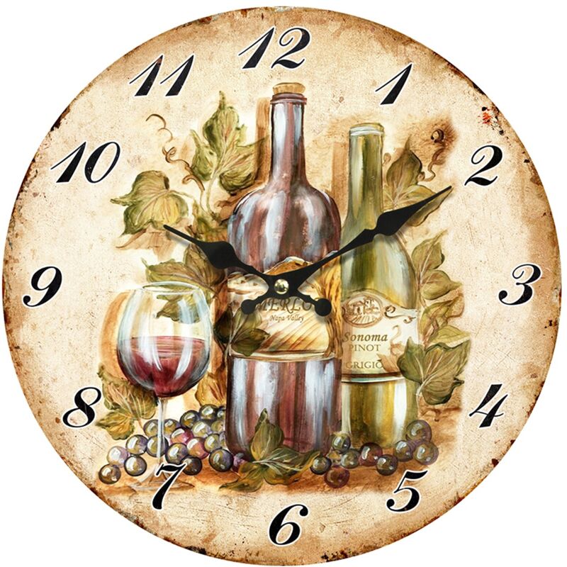 foto del prodotto signes grimalt orologio vintage con uva e vino decorazione murale mappa del mondo 34x34x4 cm