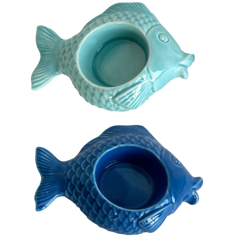 foto del prodotto signes grimalt portacandele pesce in ceramica blu 2 unit decorazione moderna per la casa, ideale per regali ed eventi speciali