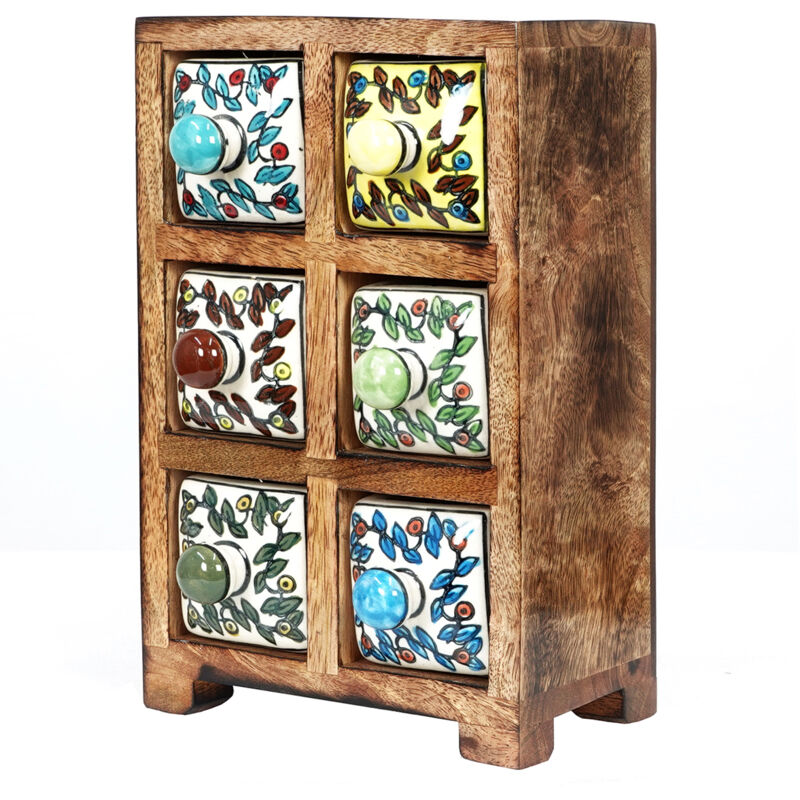 foto del prodotto signes grimalt portaspezie scatole e portagioie con 6 cassetti rettangolare marrone 23x15x11 cm