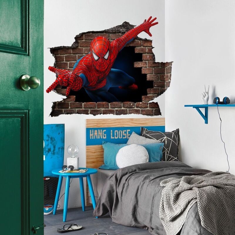 foto del prodotto signorbit adesivo parete murale effetto 3d spiderman uomo ragno wall stickers misura 150x100 cm
