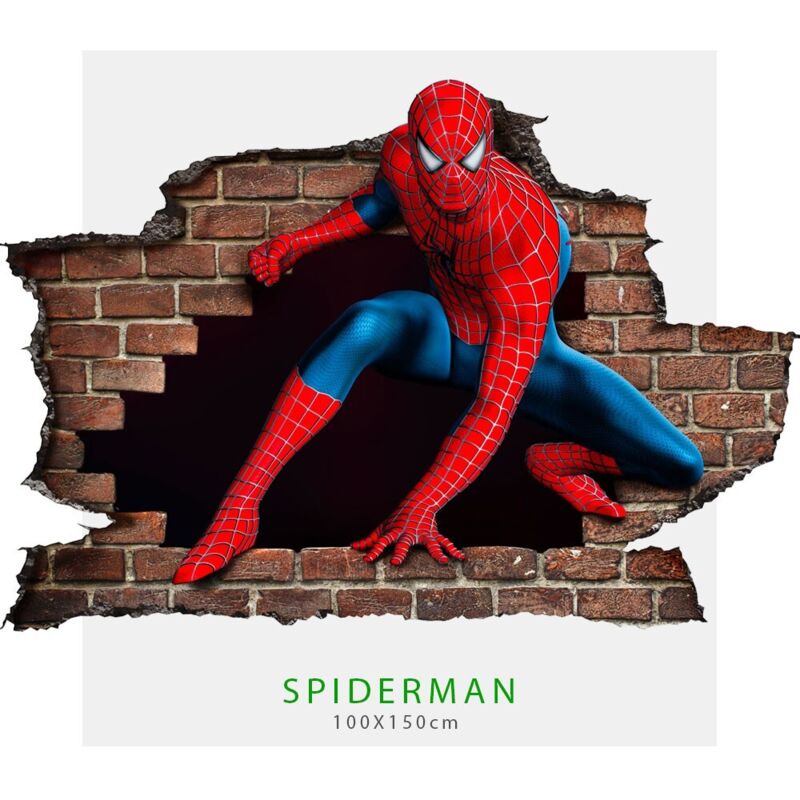foto del prodotto signorbit - adesivo per pareti - effetto 3d spiderman - l'uomo ragno wall stickers - misura: 150x100 cm